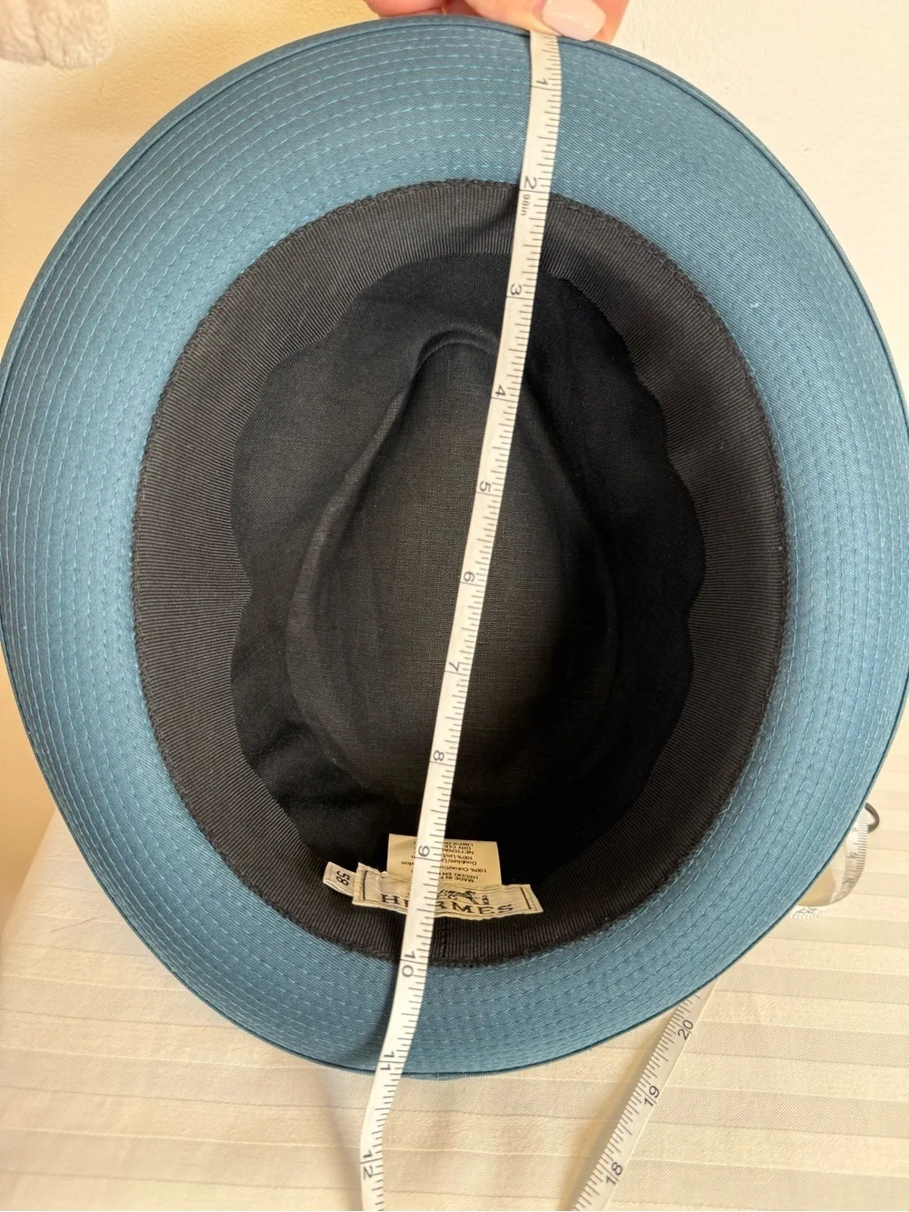 HERMES ‘Edouard’ Cotton Canvas Fedora Hat Made In France Deep Peacock Blue 58cm